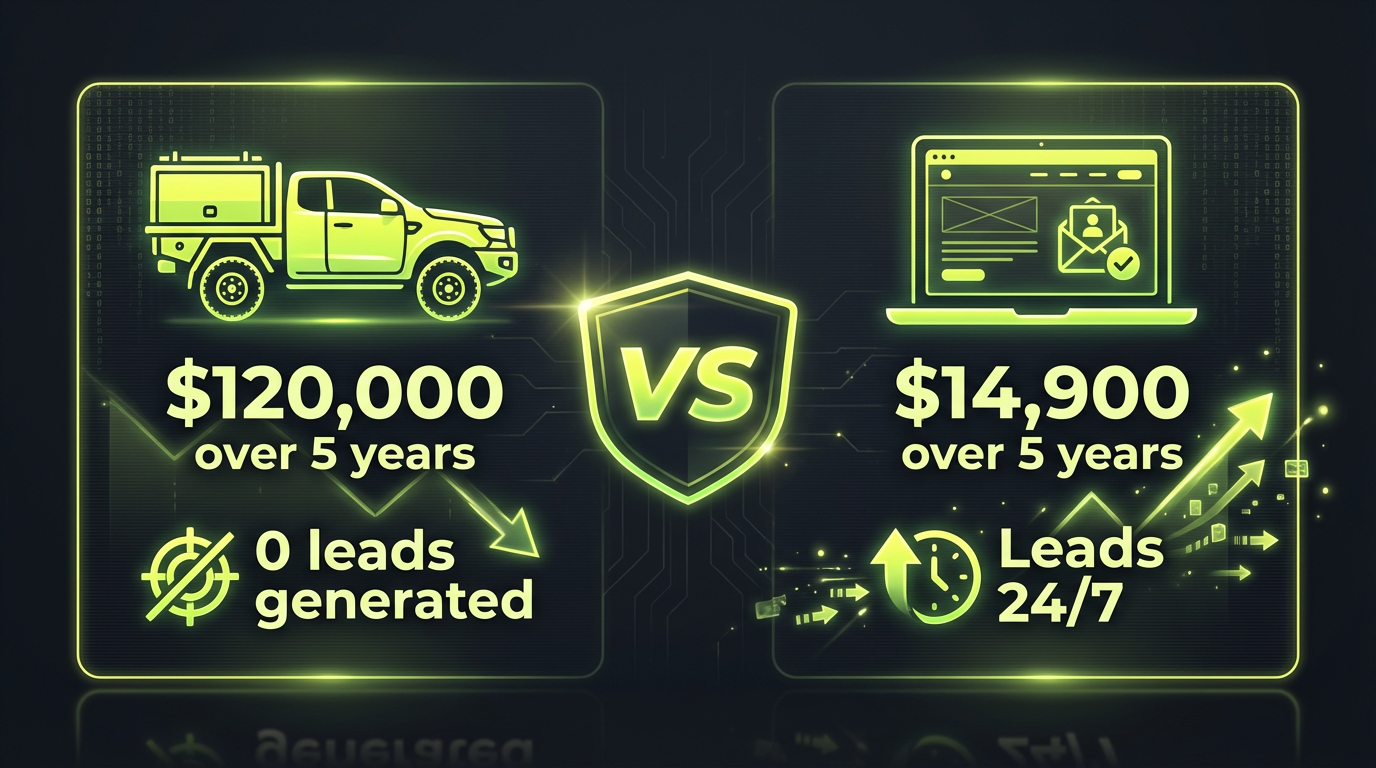 Ute vs Lead System: $120,000 over 5 years with 0 leads vs $14,900 over 5 years with leads 24/7