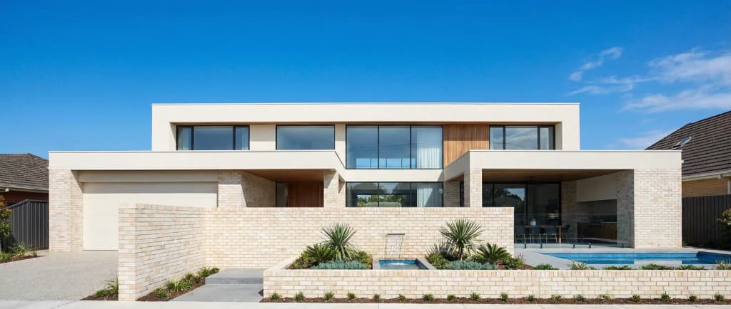 Sample modern brick and render home — hero image for layout demo