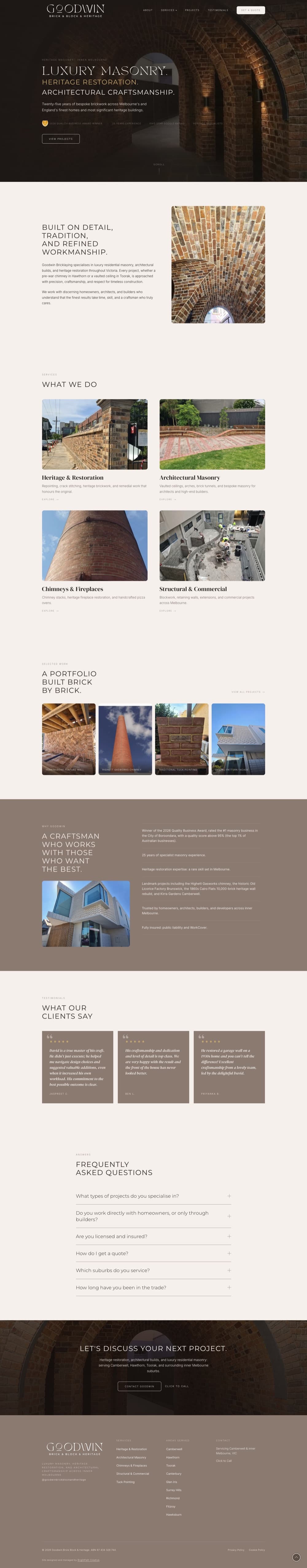 New Goodwin Bricklaying website with a luxury masonry look