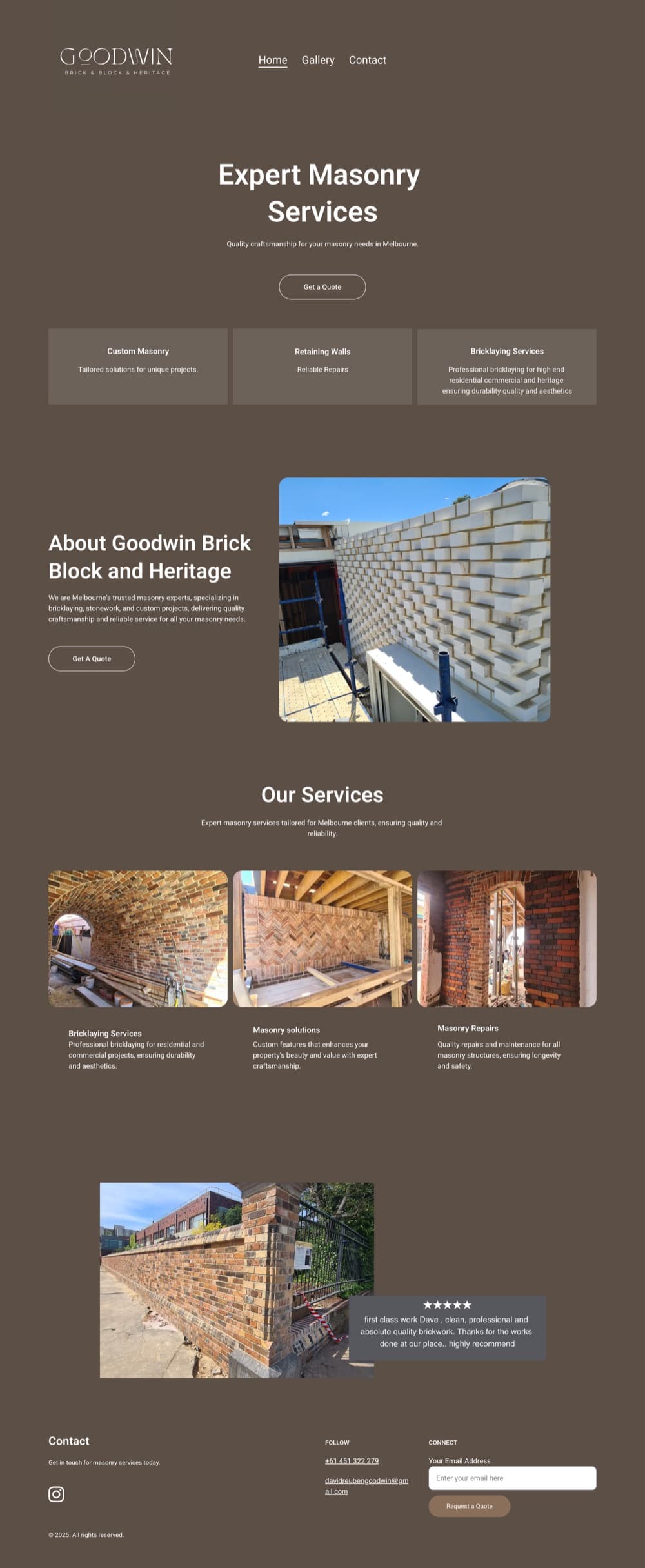 Old Goodwin Bricklaying website with thin content and a basic brown layout